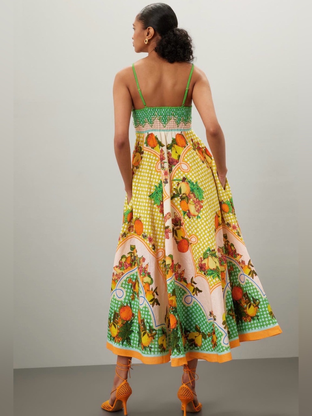 Alemais Lemonis Midi Sun Dress Tropical Print Fruit Orange Lemon Citrus US 8 - Picture 3 of 6